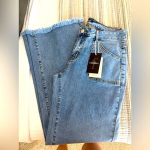 Flamingo wide leg frayed hem Women's Blue Jeans